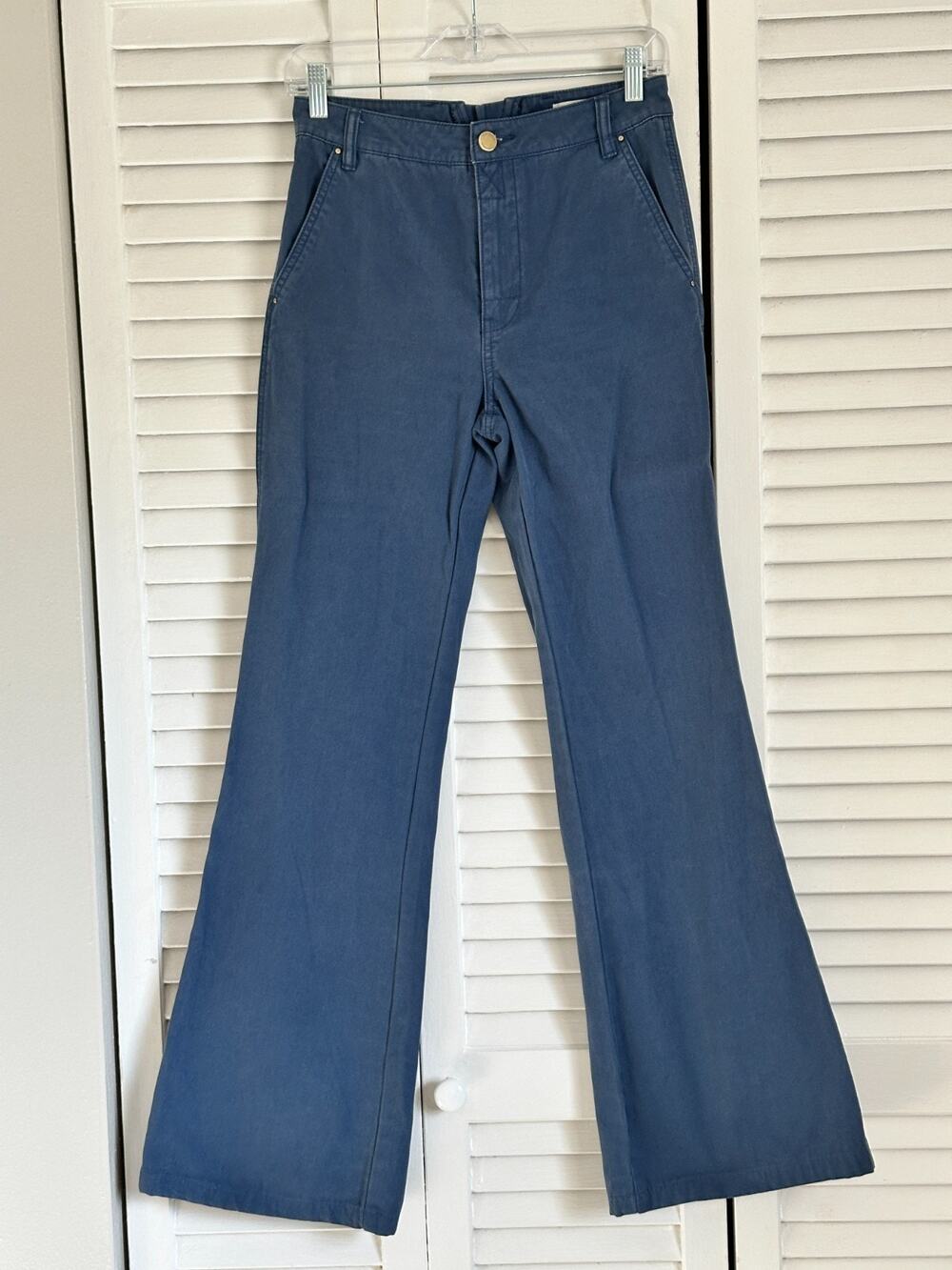 Tory Burch Harbor Flared Cotton Trousers 26 Faded Navy Cotton Flare Nautical